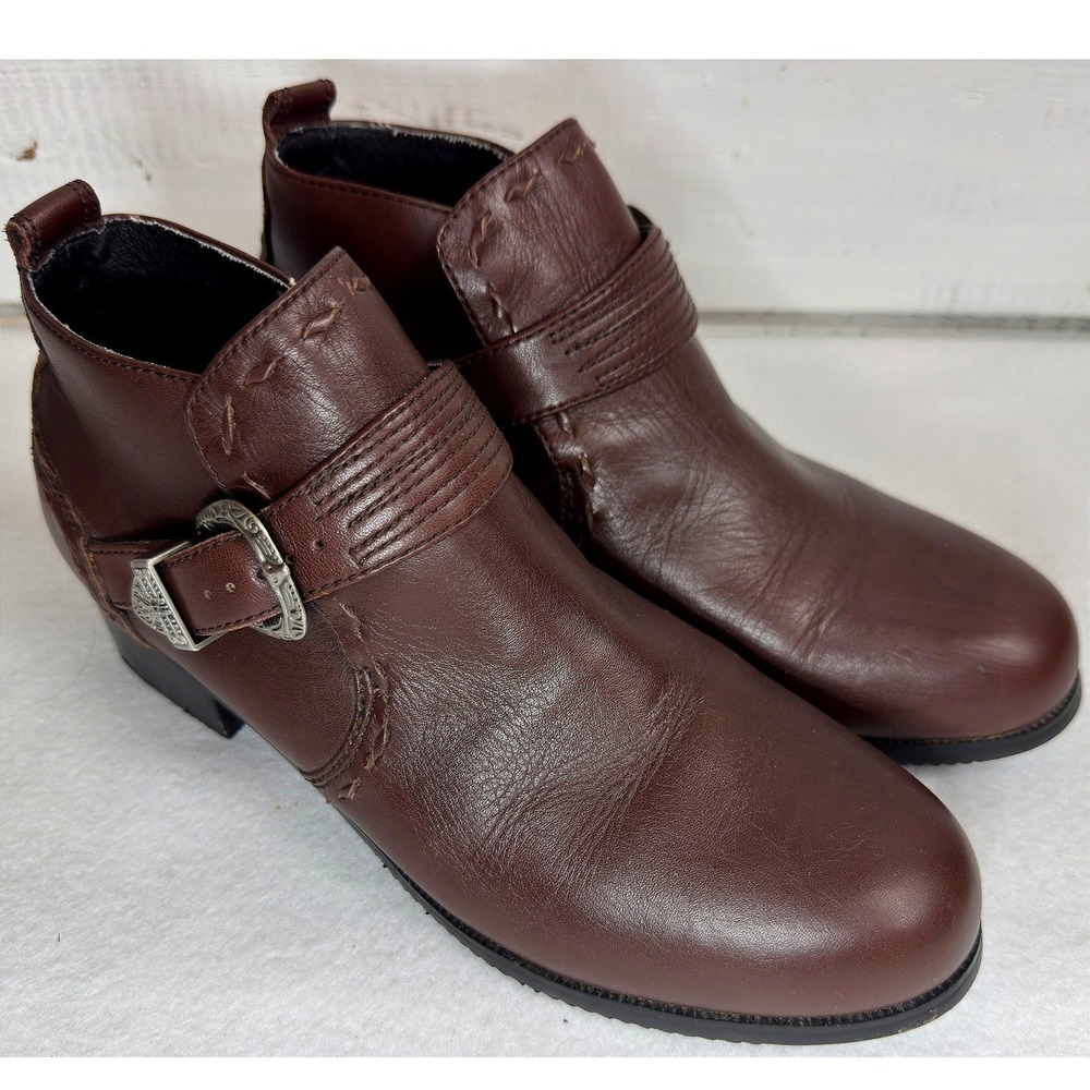 Roper Womens 8.5M Brown Leather Western Ankle Boots Buckle Booties Low Heel